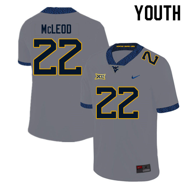 Youth #22 Saint McLeod West Virginia Mountaineers College Football Jerseys Sale-Gray